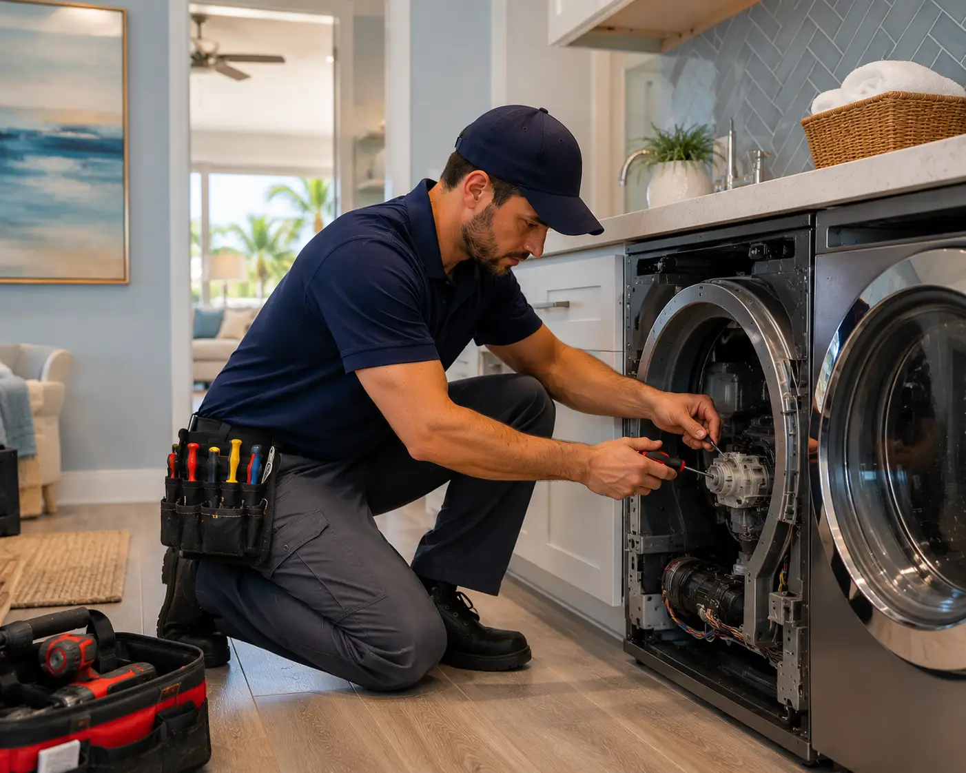 Appliance repair technician working on Longboat Key