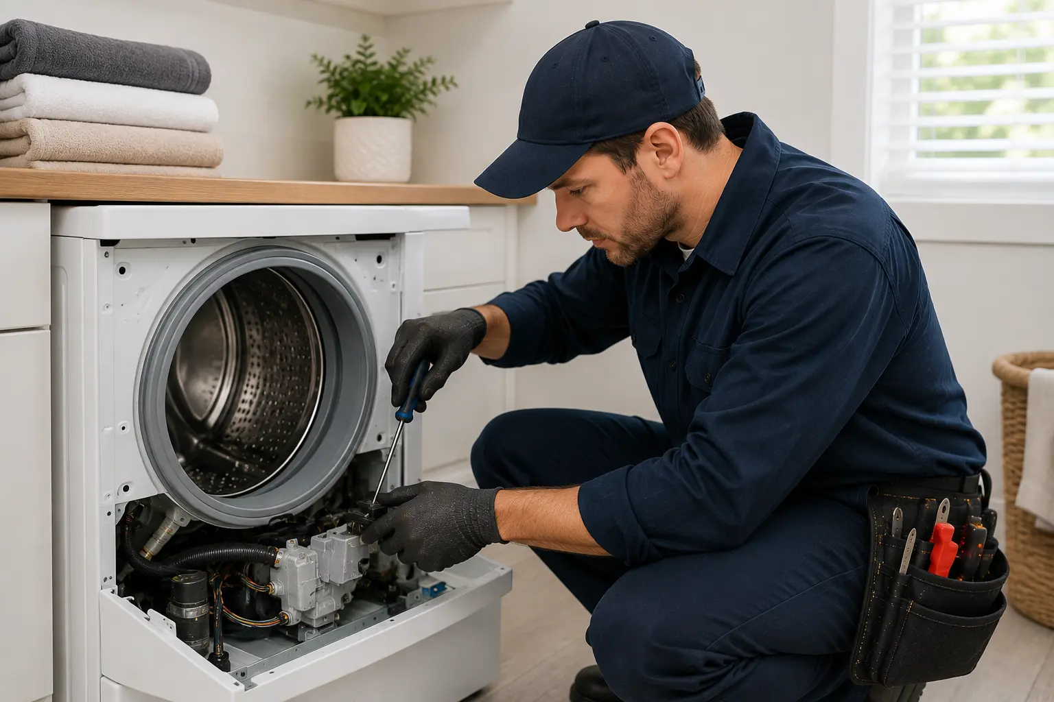 Frigidaire specialist technician repairing washer Sarasota
