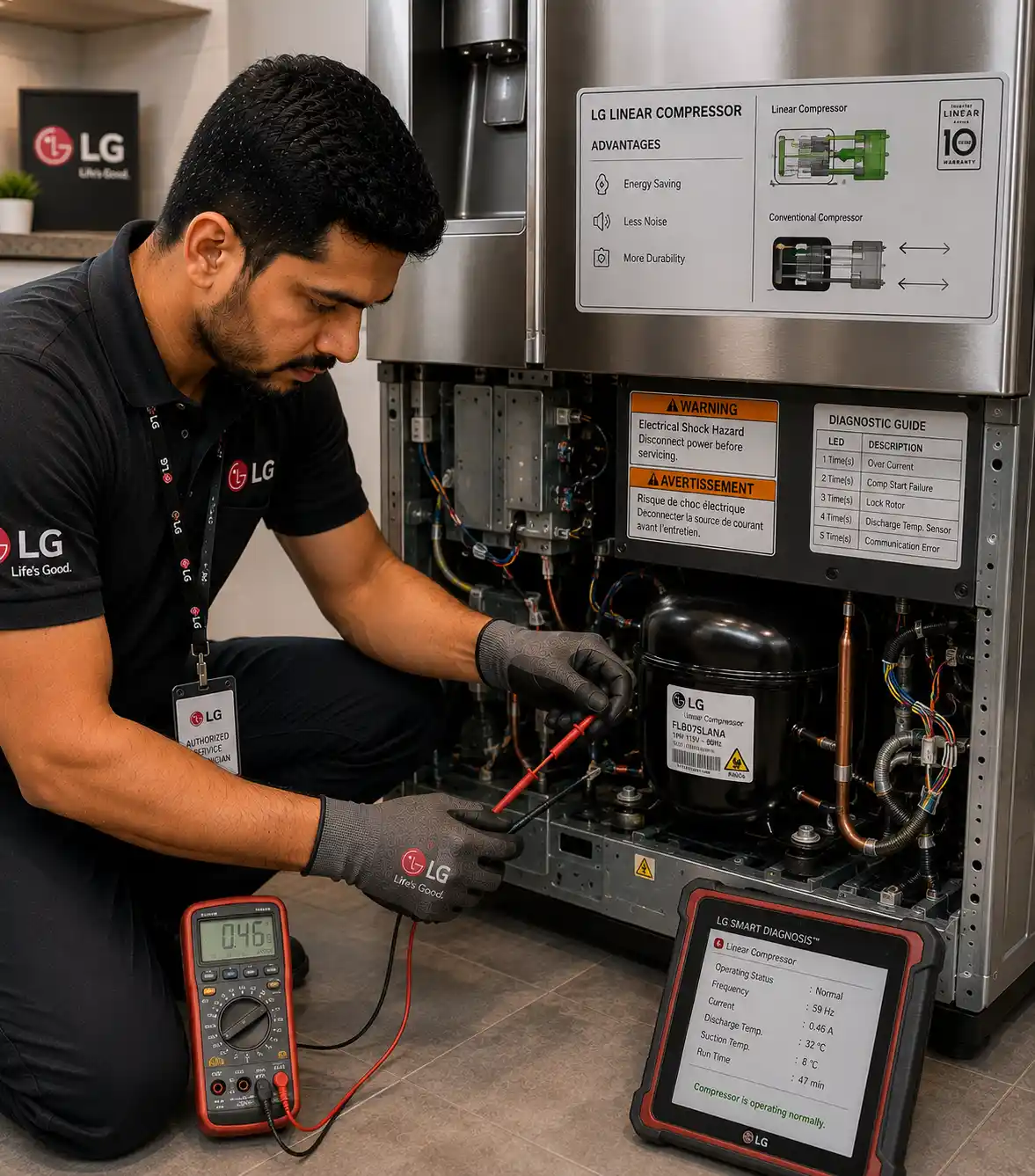 LG refrigerator linear compressor diagnostic Sarasota