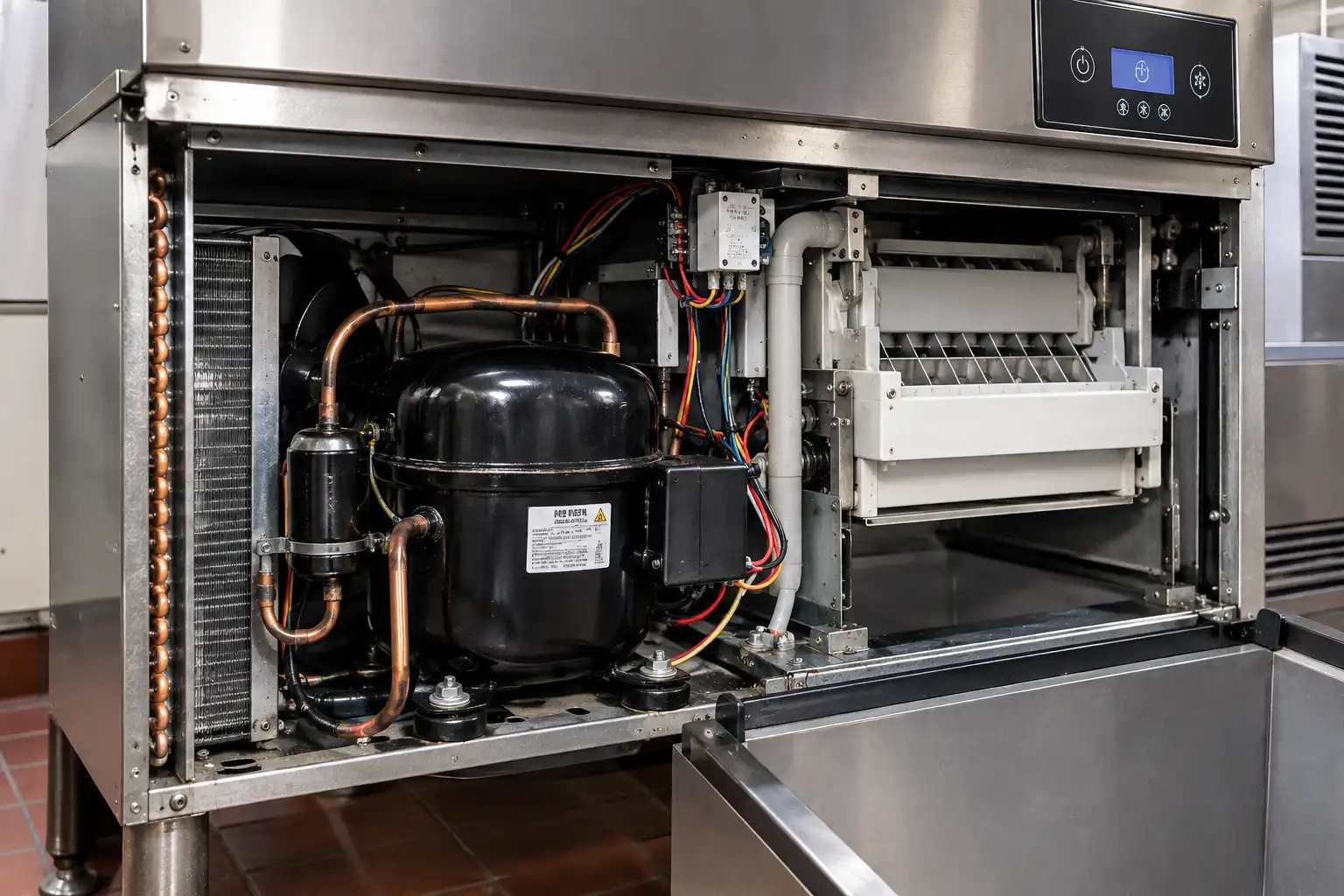 Commercial ice machine compressor without harvest cycle