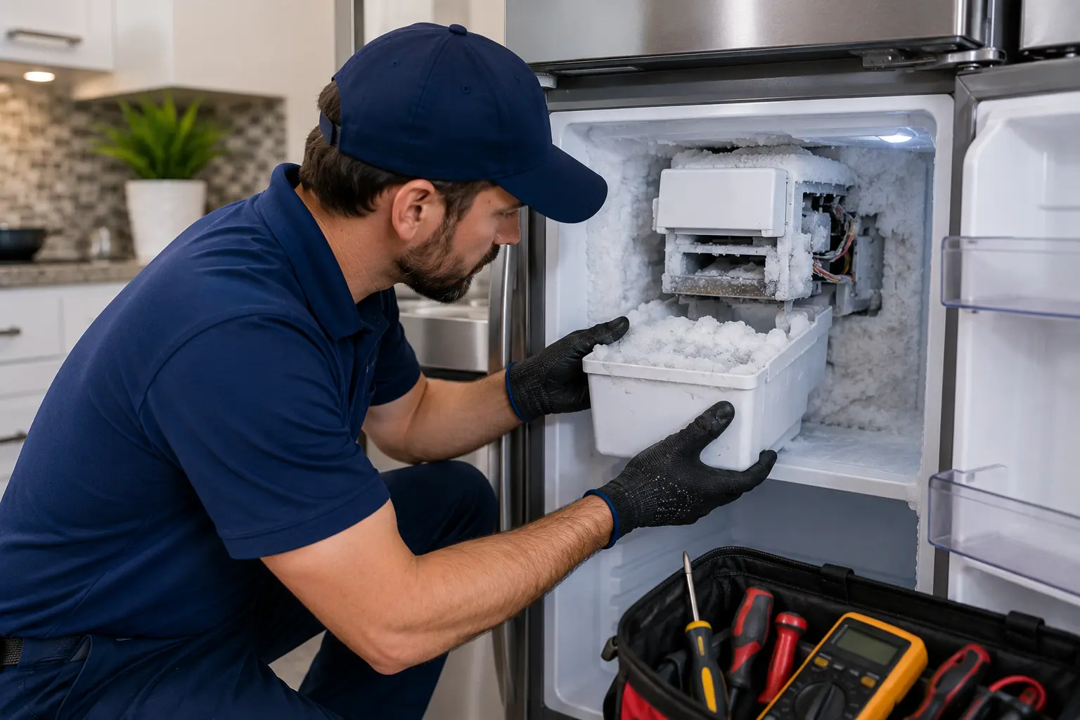 Frozen ice maker chamber