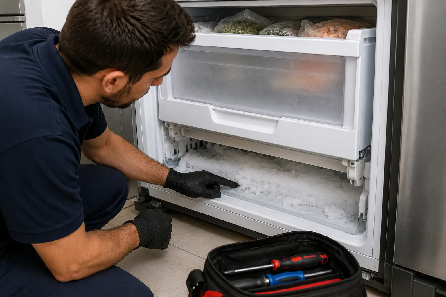 Ice buildup below freezer drawer repair Sarasota